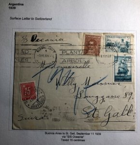 1939 Buenos Aires Argentina Postage Due Cover To St Gall Switzerland SS Oceania