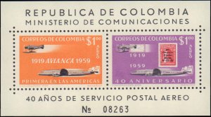 Colombia #C347-C349, Incomplete Set(3), 1959, Stamp on Stamp, Never Hinged