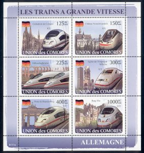 Comoro Islands - 2009 s/s of 6 Germany Trains #1017 cv $ 12.50 Lot # 25