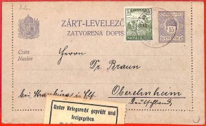 aa2015 - HUNGARY - Postal History - STATIONERY LETTER CARD to GERMANY-