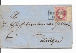 German State Hannover #19 on 1861 Letter with Scarce Blue Meppen Box Cancel