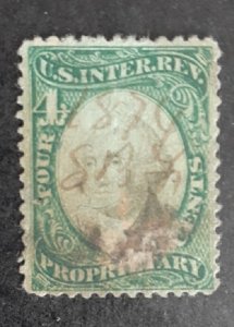 StampGeek Scott #RB4b GREEN PAPER, USED,  FINE-VERY FINE,  LH,  NO GUM,