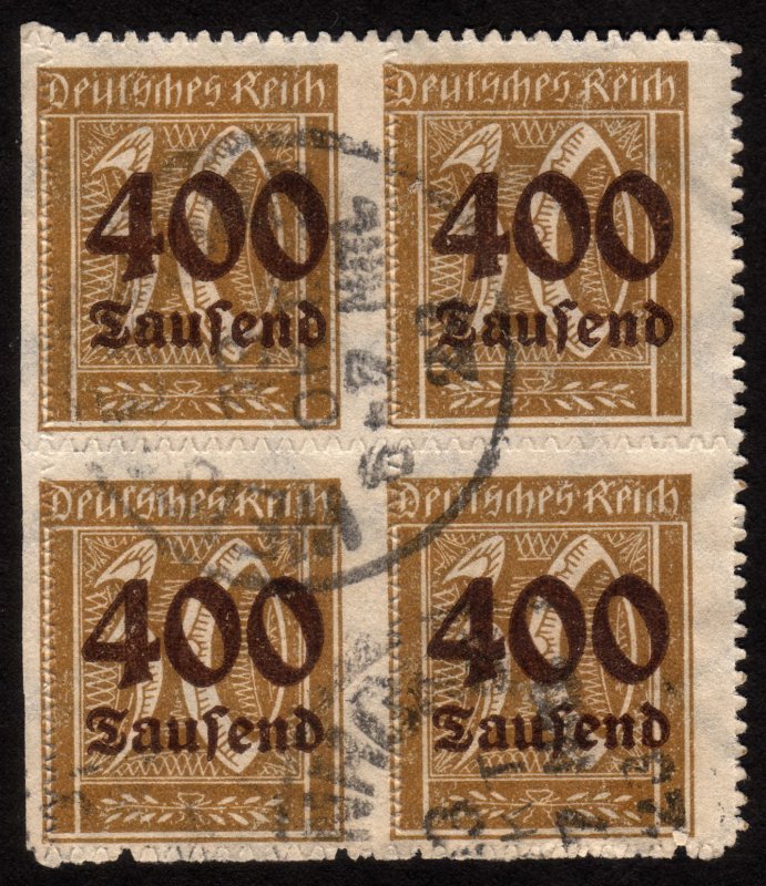 1923 Germany 400000Mk, Used, Block of 4, Sc 275