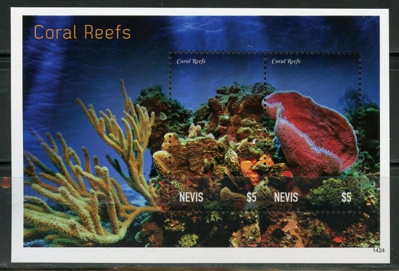 NEVIS  CORAL REEF FISH SHEET & SOUVENIR SHEET MINT NH  