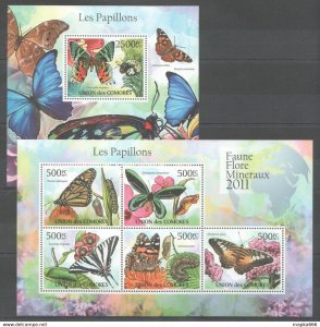 2011 Comoros Flora & Fauna Papillons Butterflies Kb+Bl ** Uc224