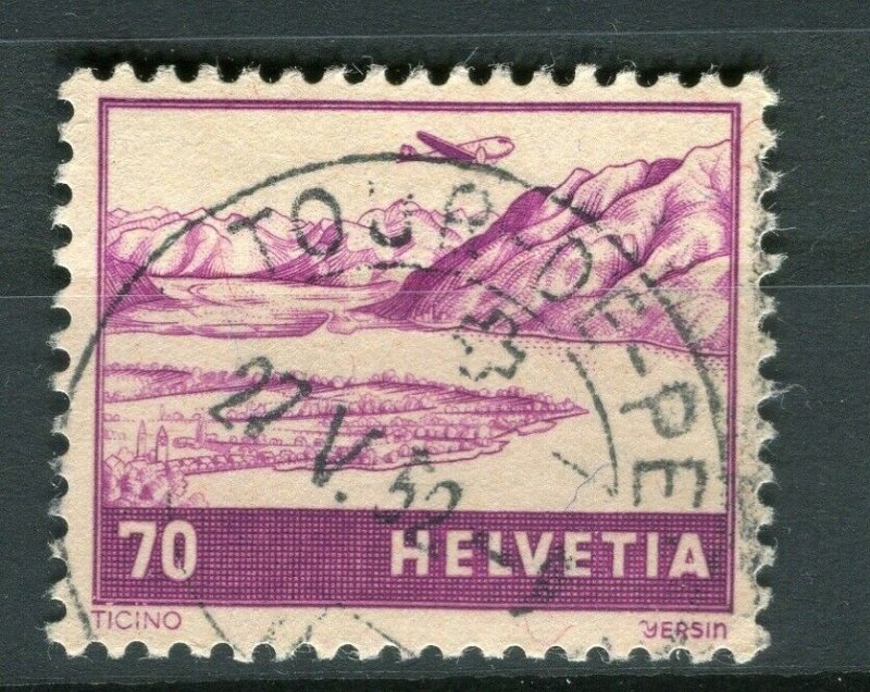 SWITZERLAND; 1941 early AIR Landscapes issue fine used 70c. value