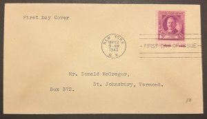 VICTOR HERBERT #881 MAY 13 1940 NEW YORK NY FIRST DAY COVER (FDC) BX5