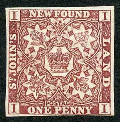 Newfoundland SG1 1857 1d Brown-Purple No Wmk Close Four Margins M/M