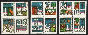 WX250 Christmas Seals: Three Blocks of Four (1973) MNH