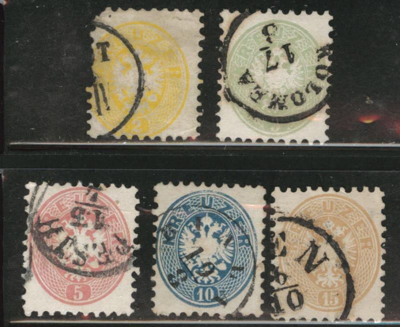 Austria Scott 22-26 Used 1863-64 perf 9.5 stamps one Faulty