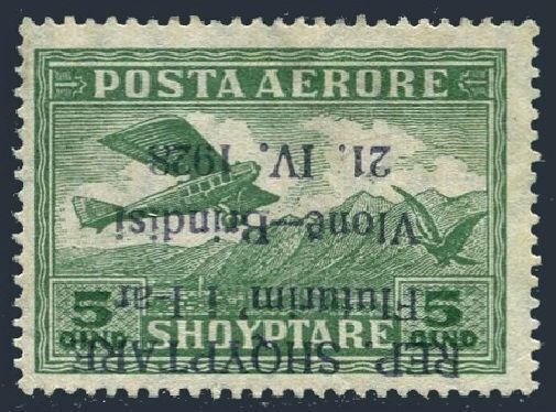 Albania C15a inverted, no gum. Air Post 1928. 1st flight across the Adriatic.