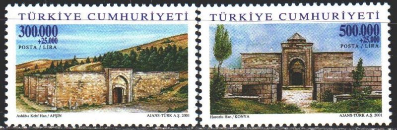 Turkey. 2001. 3293-94. Caravanserais, architecture. MNH.