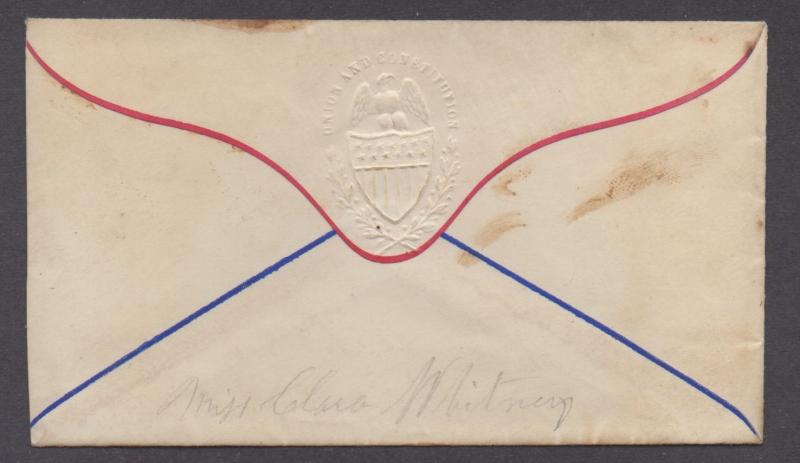 **US 19th Century Pat Cover, SC# 63, Grid Cxl Worchester, MA,1860's, Drop Letter