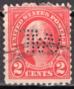 U.S.A.; 1927; Sc. # 634; Used Perf. 11 x 10 1/2 Single Stamp W/Perfins