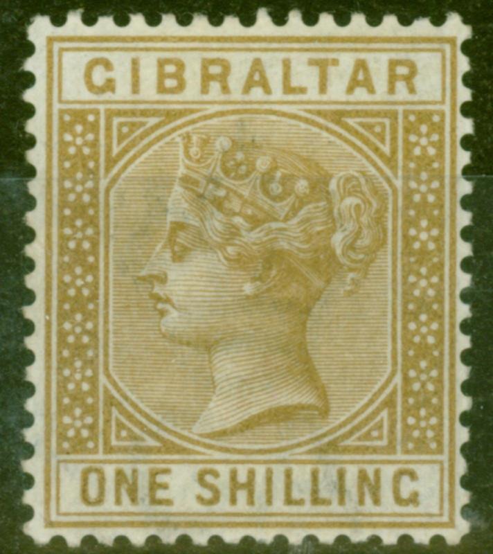 Gibraltar 1887 1s Bistre SG14 Fine & Fresh Lightly Mtd Mint