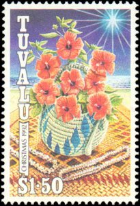 Tuvalu #621-624, Complete Set(4), 1992, Christmas, Flowers, Never Hinged