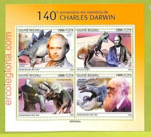 B0382 - GUINE-BISSAU - MISPERF ERROR Stamp Sheet - 2022 Darwin DINOSAURS-