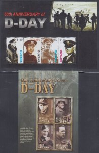 GUYANA Sc# 3863-4 SET of 2 MNH SHEETS of 4 Diff EA for  60th ANN of D-DAY