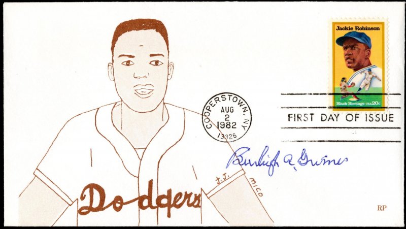 US 1982 #2016 FDC Signed by Burleigh Grimes, Baseball Hall of Fame
