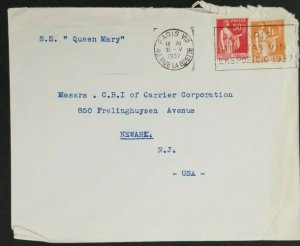 1937 Paris France to Newark Esperanto Exhibition Invitation SS Queen Mary Cover