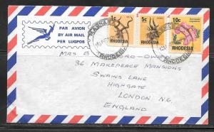 1971 Rhodesia 3 different stamps to England