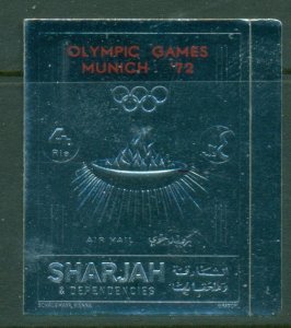 Sharjah 1972 Mi#1047A Summer Olympics Munich Red Opt Silver Foil embossed IMP...