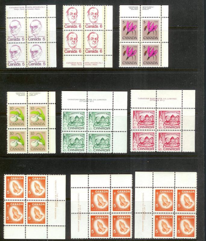 CANADA (223) Inscription Blocks/Field Sheet Blocks ALL Mint Never Hinged FV=C$73