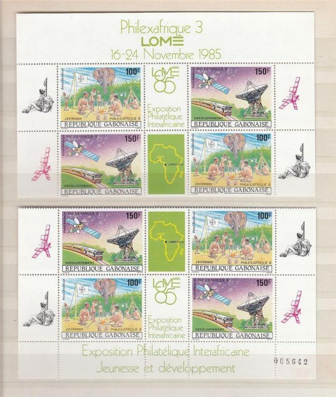 SCOUTS Gabon 1985 MNH Philexafrique Africa BOY 2x Blocks of 4 (8 Stamps) #C222