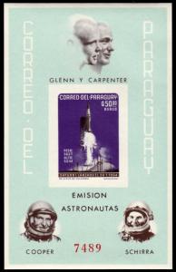✔️ PARAGUAY 1964 - SPACE GLENN CARPENTER IMPERFORATED - MI. BLOCK 57 ** MNH