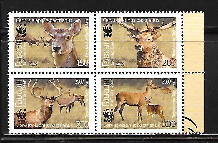 TAJIKISTAN Sc 344-7 NH issue of 2009 - BLOCK OF 4 - WWF - ANIMALS