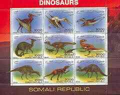 Somalia 2000 Dinosaurs #2 perf sheetlet containing set of...