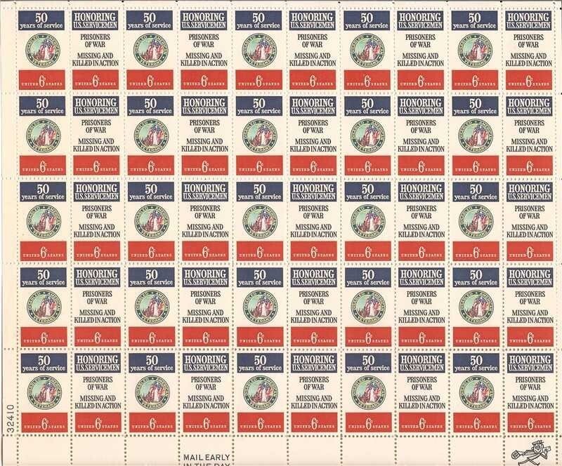 US Stamp 1970 Disabled American Veterans 50 Stamp Sheet #1421-2