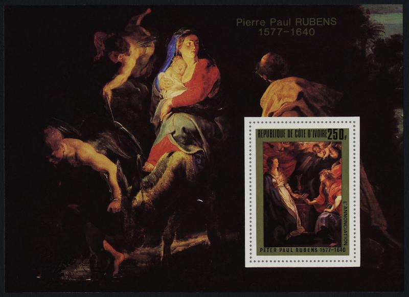 Ivory Coast 453 deluxe s/s MNH Art, Pierre Paul Rubens, Annunciation