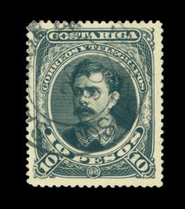 COSTA RICA 1889 UPU - Pres. Soto Alfaro 10pesos black Sc# 34 used SAN JOSE cxl