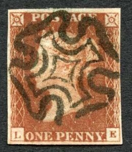 1841 Penny Red (LE) Plate 19 Very Fine Four Margins Cat 60 pounds