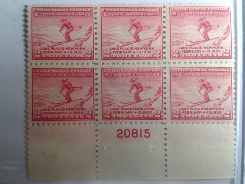 SCOTT # 716 LAKE PLACID PLATE BLOCK OF 6 MINT NEVER HINGED GREAT LOOKING GEM  !!