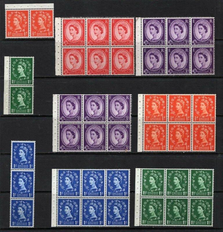 GB QE Wilding Group of Booklet Stamps + Booklet Panes MNH