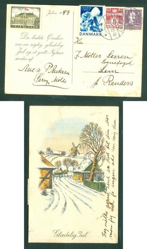 Denmark. Christmas Card 1943 With Poster Stamp + Seal + 5+10 Ore.Cancel: Lemming