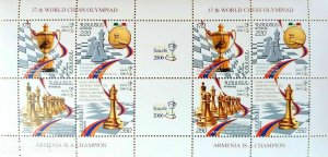 Armenia MNH** 2006 2007 Mi 557-560 World Chess Olympiad Torino OLYMPIC sheet