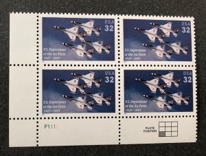 US scott# 3167 Air Force 50th Anniversary plate block of 4 stamps MNH