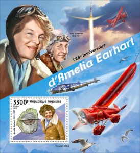 TOGO - 2022 - Amelia Earhart - Perf Souv Sheet  - Mint Never Hinged