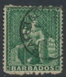 Barbados SG 20 SC# 15  Used  Deep Green rough perf 14-16  see scans and details