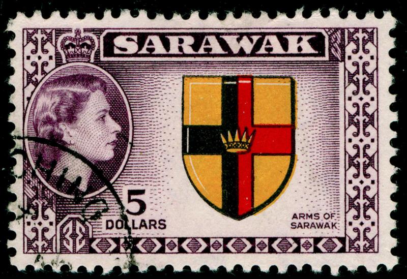 SARAWAK SG202, $5 multicoloured, FINE USED, CDS. Cat £19.