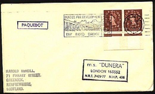 GB SCOTLAND 1967 cover DUNDEE PAQUEBOT, MS DUNERA ship cachet............98286