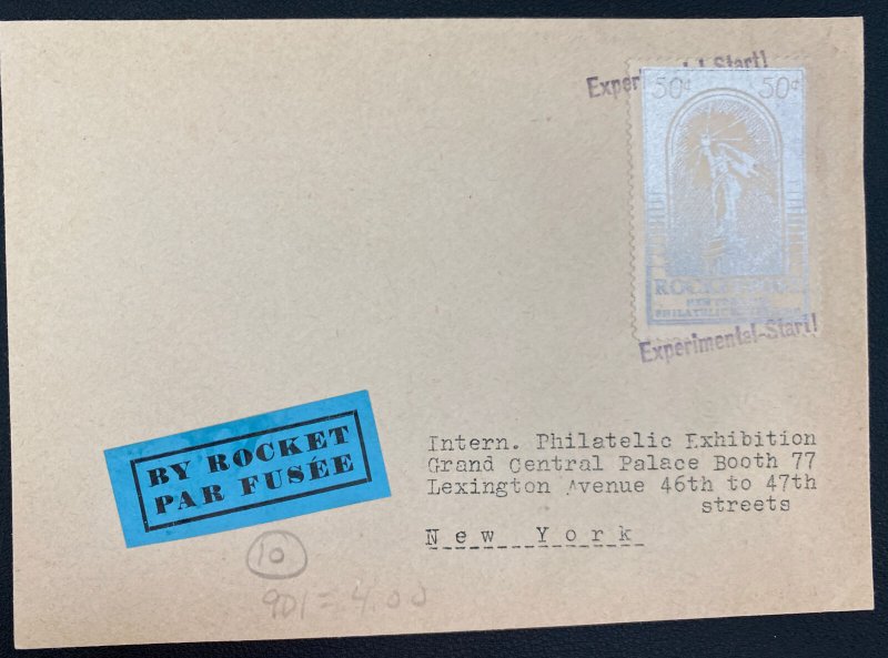 1936 New York USA First Rocket Flight Airmail Cover Philatelic Exhibition Silver