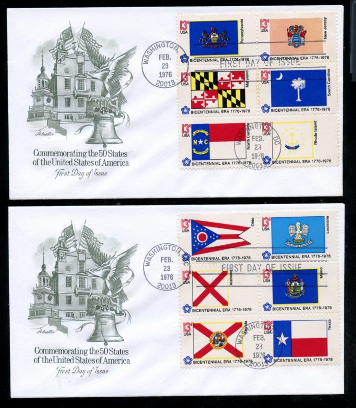 US 1633-1682 American Bicentennial Flags 10 Artmaster cachet FDC UA Blk PB strip