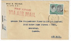 St. Kitts & Nevis 1942 airmail cover to Canada, rare censor