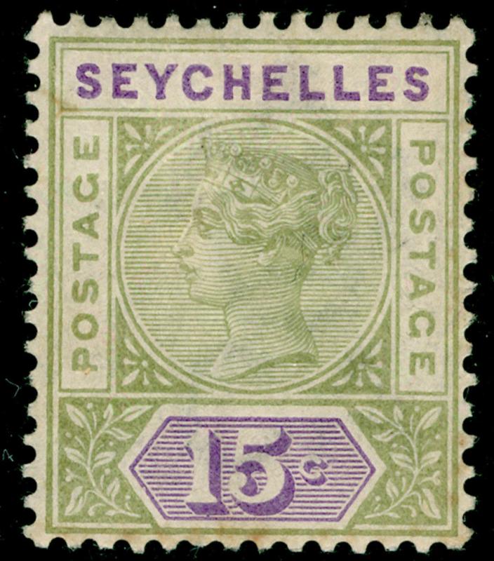 SEYCHELLES SG 24, 15c sage-green & lilac, M MINT.