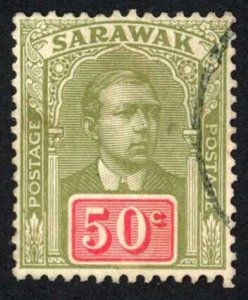 Sarawak SG60 50c Olive-green and Carmine Cat 15 pounds