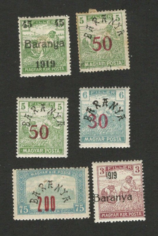 BARANYA - HUNGARY - SERBIA - LOT OF 6 MH/MNH STAMPS - 1919.